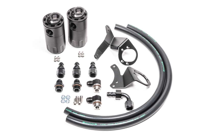 Ford Mustang Oil Catch Can Kit - Front - Radium Engineering - Dual, Fluid Lock - `11-`14 Ford Mustang Oil Catch Can Kit - Front - Radium Engineering - Dual, Fluid Lock - `11-`14